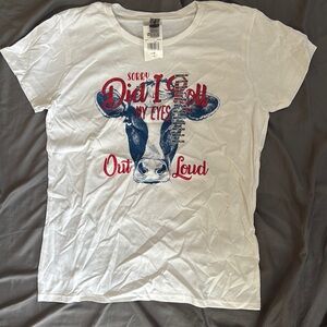 White and Blue Graphic Women’s T-Shirt